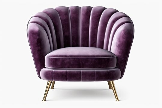 recommend clip art: With a clipping path, an art deco style armchair in purple velvet with black nickel metal legs is shown isolated on a white background. furniture series, front view. Generative AI