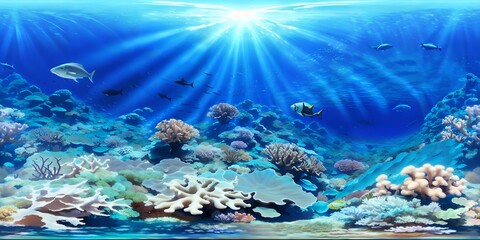 Fototapeta na wymiar Photo of a vibrant underwater ecosystem with colorful corals and diverse fish species