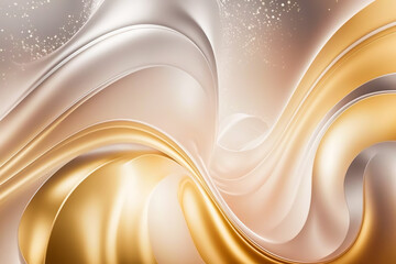 Gold and silver wavy background. Abstract gold and silver texture. Anniversary or wedding golden smooth background. Generative AI.