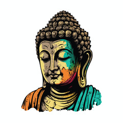 buddha in colorful vintage style  illustration - obrazy, fototapety, plakaty