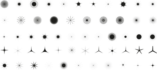 Simple minimalistic black elements, abstract brutalist geometric shapes. Basic form Y2K figure star, sun, sparkle, crystal, snowfalke. Swiss primitive element set. Minimal aesthetic postmodern vector.