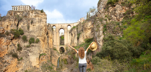 Tour tourism at Ronda,  Puente nuevo arch- Malaga in Spain