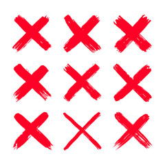 Dirty grunge hand drawn with brush strokes cross x vector illustration icon set. Cross mark wrong symbol graphic design collection. Check mark symbol NO button for vote in check box, web, etc.