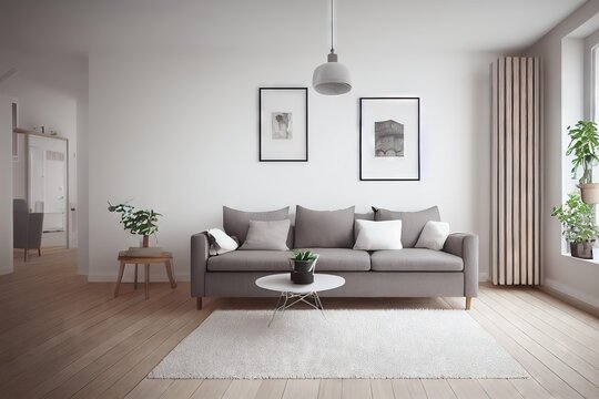 Cozy Scandinavian Living Room With Soft Mat, No People., Created With Generative Ai