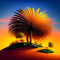 Palm on the island, digital art, palm sunday greeting card, ai-generated image, paradise