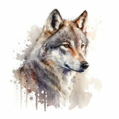 watercolor wolf on white background, generative AI