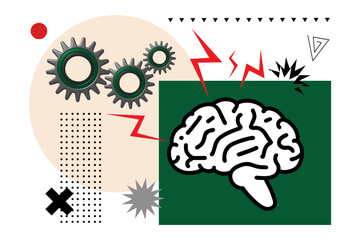 Concept of education and success. Online education, new idea. Art collage with a brain and gear cogs