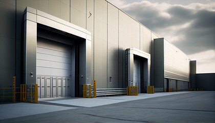 Large distribution warehouse with gates for loading goods - obrazy, fototapety, plakaty