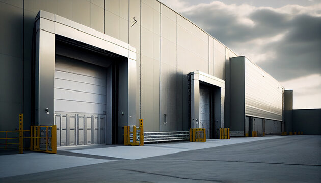 Large distribution warehouse with gates for loading goods