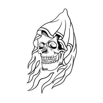 recommend clip art: Hand drawn illustration of grim reaper head outline design