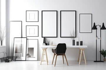 Acrylic Blank Isolated White Decoration Furniture Interior Indoors Frame Wall Modern House Mockup. Generative AI