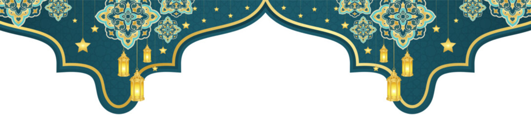 Islamic ornament template for background, banner, poster, cover design, envelope, social media feed. Ramadan Kareem and eid mubarak 2023 greeting concept, blue background, muslim lantern, pattern