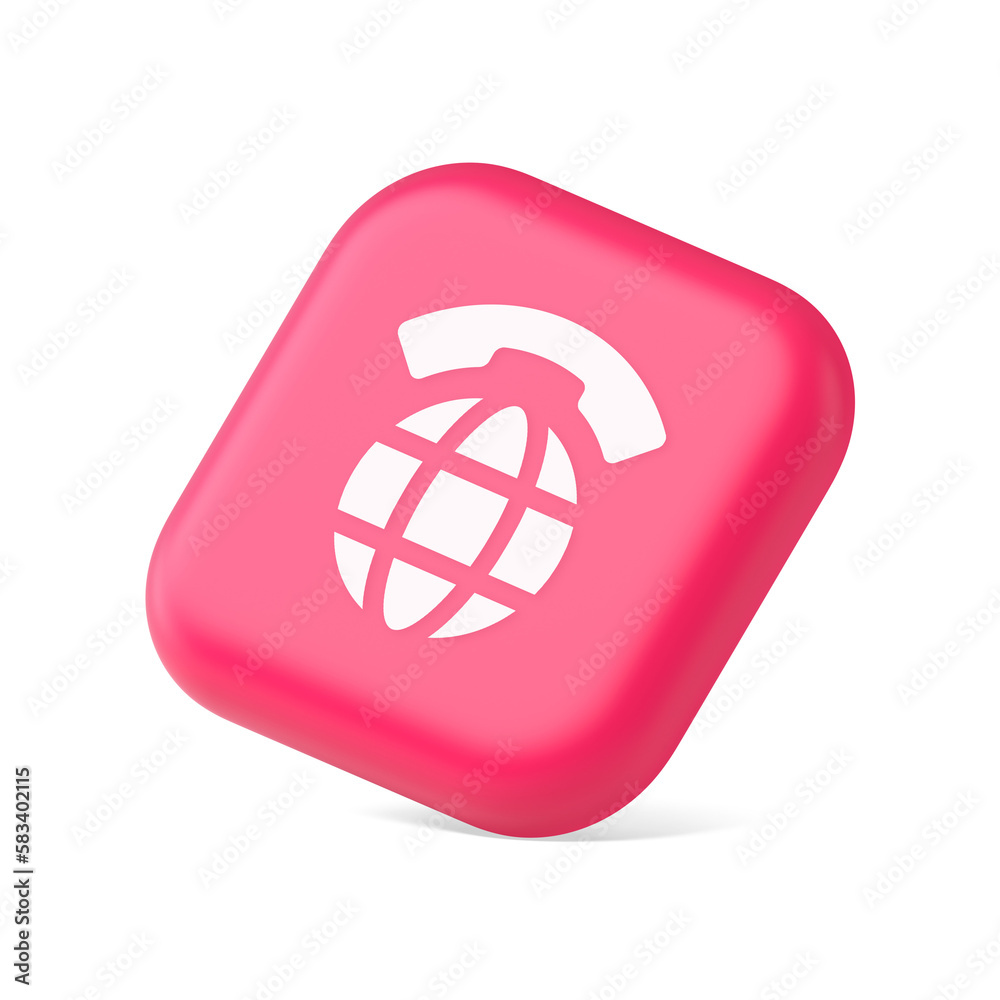 Poster global communication internet call connection button planet with handset 3d icon symbol website elem