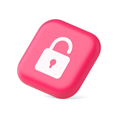 Open lock button cyberspace password security protection service 3d icon symbol website element