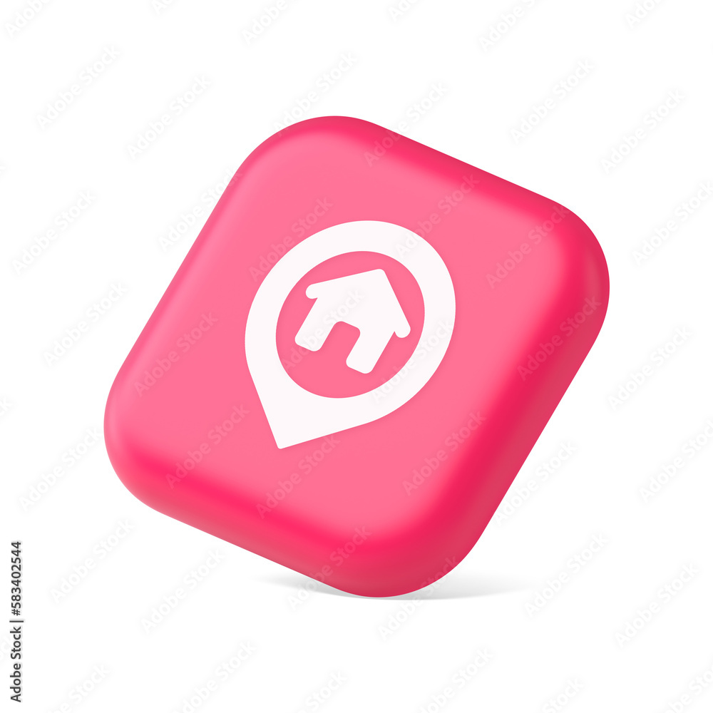 Poster house map pin location button navigation panel web app gps network pointer 3d icon symbol website el
