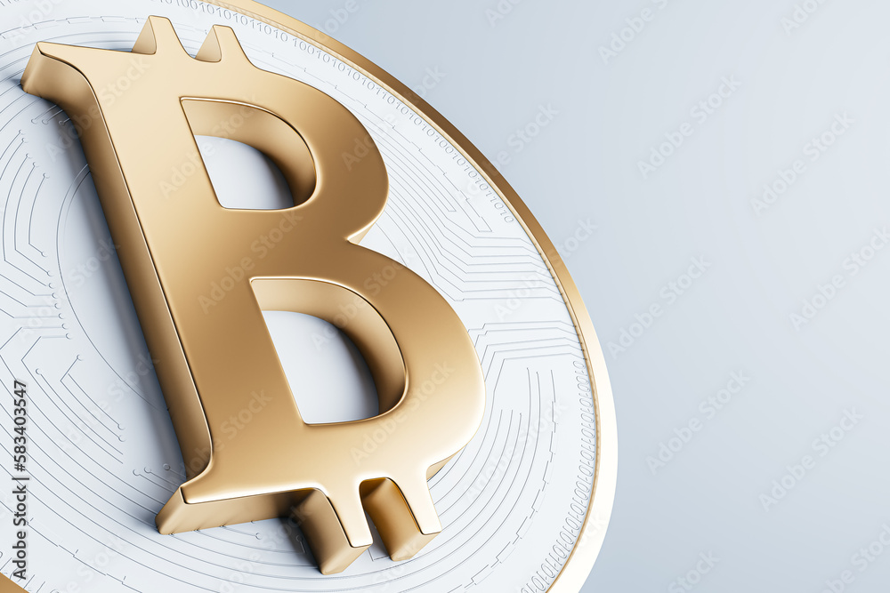 Aufkleber golden bitcoin sign on light backdrop. crypto and finance concept. 3d rendering.