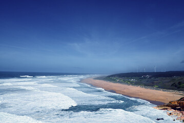 View of Praia do Norte near Nazaré, Portugal