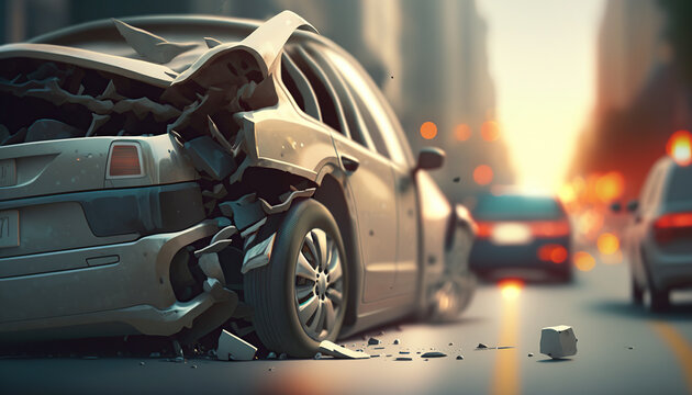 Car collision on the street. vehicles with damage. ai generative