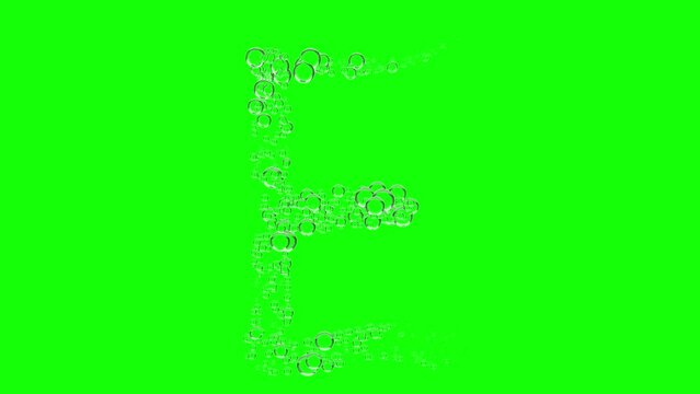 Word tag english text E. Bubble Shaped like letter font E, Animation on Green Screen. 3D Render.	