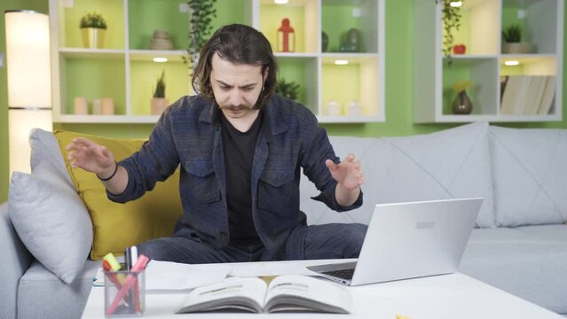 Self-employed man working from home gets flustered and panics.
The man who doesn't know how to react to an unusual or shocking event.
