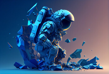 3d rendered object illustration of an abstract blue astronaut, Generative AI