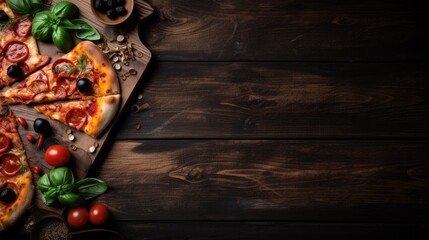 Obraz na płótnie Canvas Overhead shot for pizza restaurant menu. Italian traditional cuisine. Generative AI