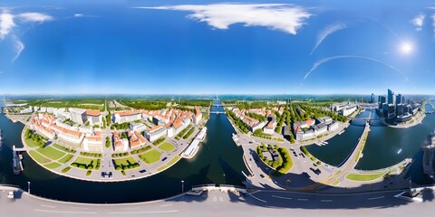 Photo of a stunning panoramic view of a bustling city and its winding river