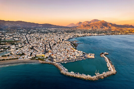 Aerial view of Ierapetra (Lasithi, Crete island, Greece -the southernmost town in Europe) around sunset.