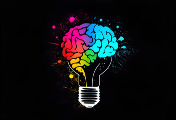 Colorful Lightbulb Brain, Learning, Knowledge, Education, Ideas 