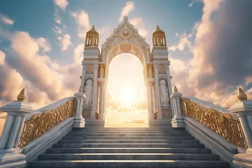Photo sur Plexiglas Lieu de culte temple of heaven, stairway to heaven, gates of heaven, beautiful sky, godrays, generative ai