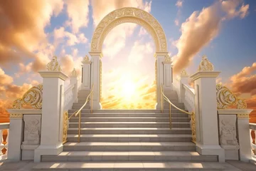 Foto op Canvas temple of heaven, stairway to heaven, gates of heaven, beautiful sky, godrays, generative ai © Gbor