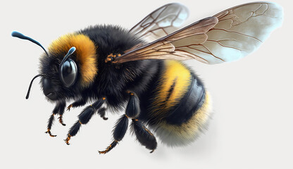 Flying bumblebee realistic but a little bit fluffy - obrazy, fototapety, plakaty