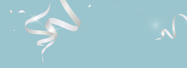 Foil Ribbon Fun Vector Panoramic Blue Background.