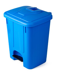A blue trash bin isolated on white