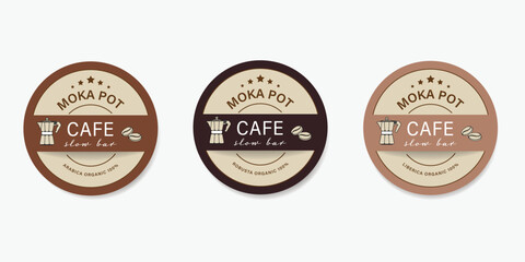 Coffee premium label banner paper texture minimal style. Moka pot slow bar cafe. vintage banner and badges design.