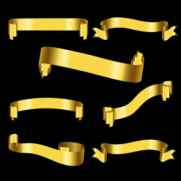 Golden Ribbon Set in Black Background