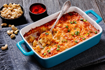 tasty Cauliflower casserole in a blue baking dish