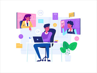 Work From Home Illustration Set - People Doing Activity from home - Working from home - Freelancer work activity - Exercising - Gardening - Studying from home - Cooking 