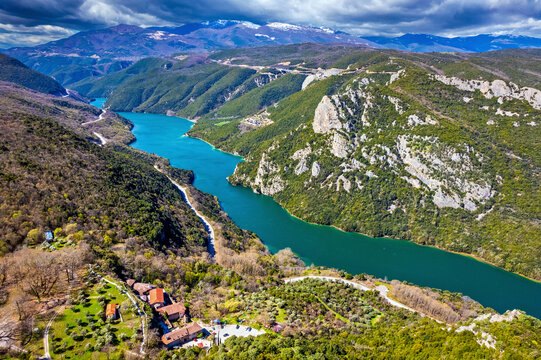 Aliakmonas ("Haliacmon") river close to its "exit" at the plains of Imathia, Central Macedonia, Greece. On the lower left corner of the photo, the Tim