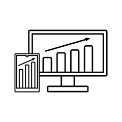 Digital Graphic Profit Data Monitor And Phone Icon Outline Vector Illustration