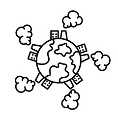 Earth Global Pollution Outline Vector Illustration