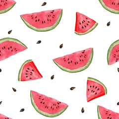 Seamless pattern with watercolor watermelon slices