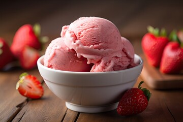 Delicious and refreshing ice cream made with ripe, juicy strawberries that have been carefully selected for their sweetness and quality. Generative AI