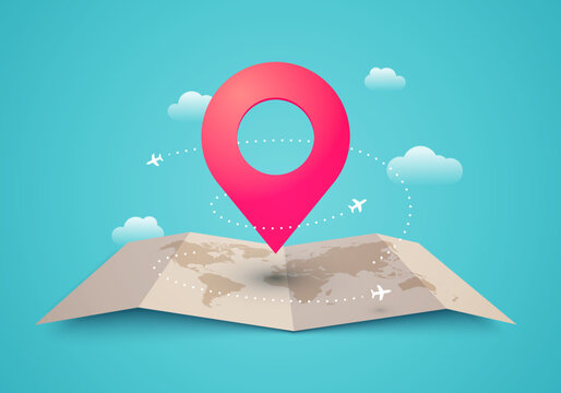 Travel Concept. World Map With Destination Point And Little Airplanes