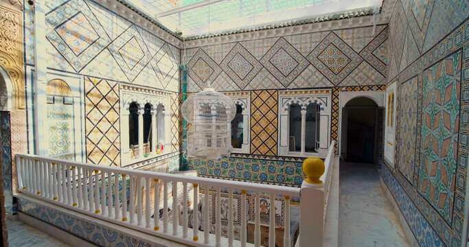 Sidi Bou Said, Tunisia - 2022: Museum Mosaic House interior. Traditional Sidi Bou Said houses. Sidi Bou Said architecture.