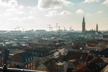 Naklejka premium The panorama of Copenhagen city center, Denmark from Rundetarn tower 