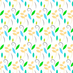 Seamless pattern with colorful leaves on white background. Vector illustration.