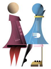 Gardinen Two fashionable women stand facing each other. Two female models graphic illustration on a transparent background. ©  danjazzia
