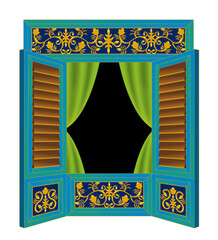 A traditional Malay style wooden window frame. Decorated with traditional plants motifs.