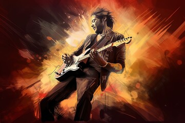 Illustrations of rock guitarist at the stage, generative ai - obrazy, fototapety, plakaty